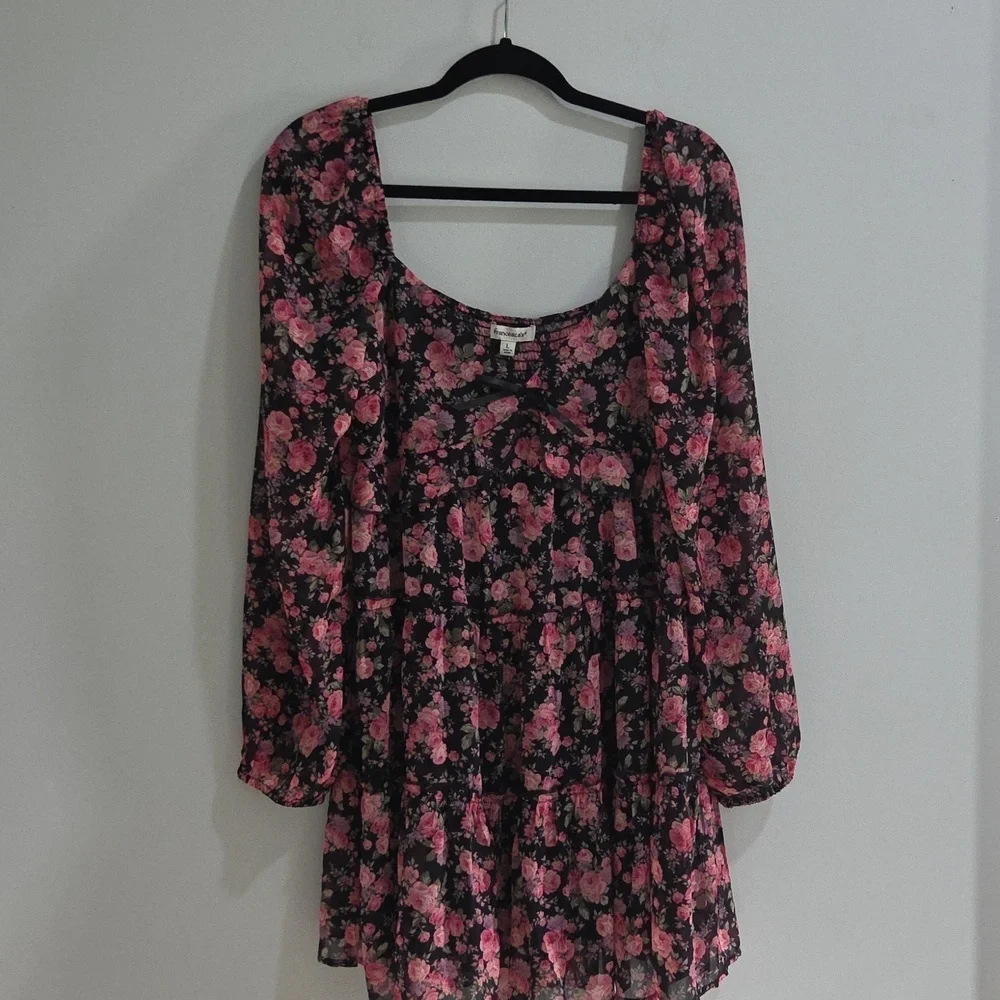 Francesca's Black Floral Dress with Pink Accents SzL New With Tag - Picture 3 of 12